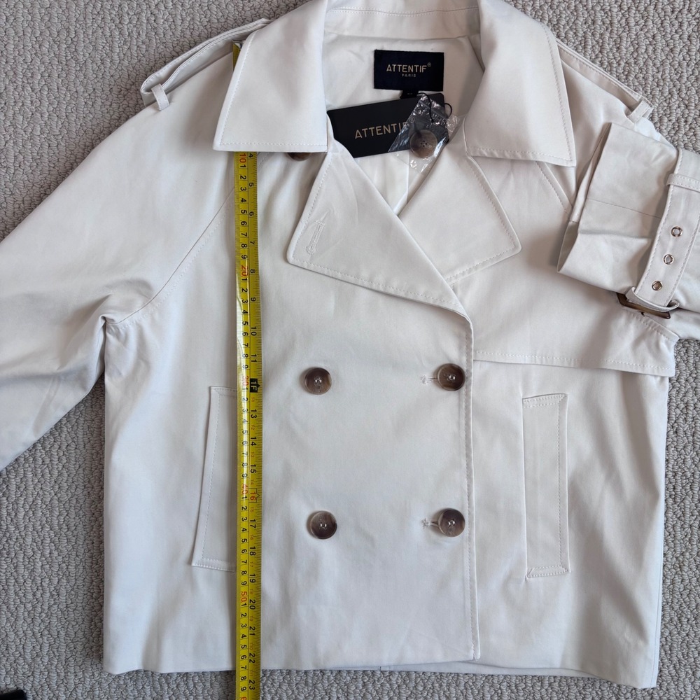 ATTENTIF PARIS Cropped Double Breasted Trench Jacket Beige, Size M, Cotton Blend - Picture 5 of 16